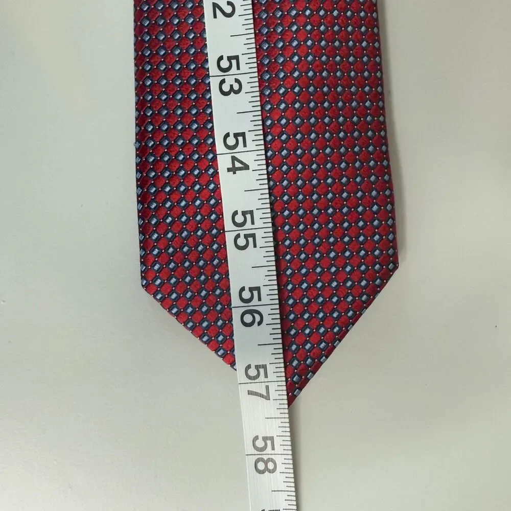 Nautica Men's Silk Tie Navy Blue Red Geometric Print